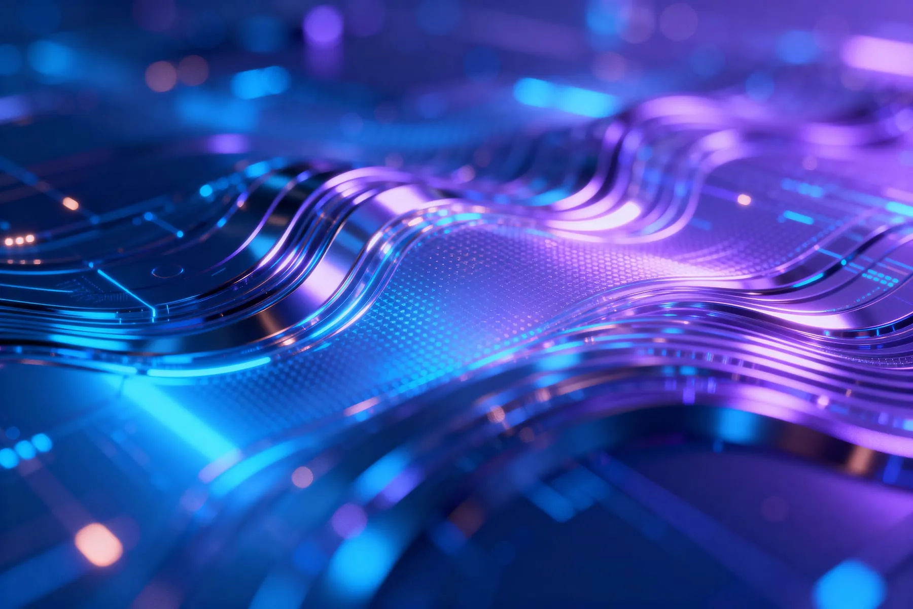 Futuristic tech circuit board with neon waves