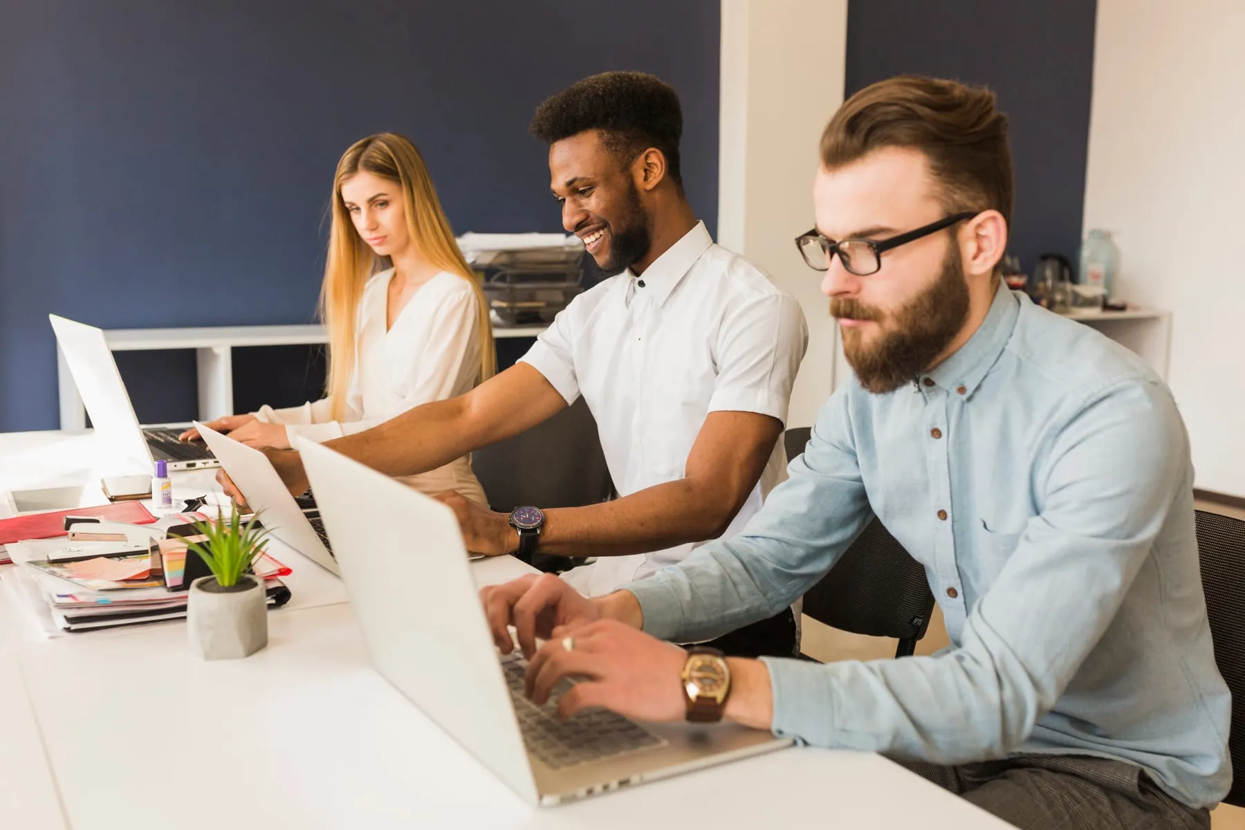 People browsing laptops office